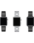 Apple Watch with Interchangeable Bands - Black Leather, Silver Steel Link, and Black Steel Link