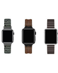 Apple Watch with Interchangeable Bands - Black Braided, Brown Leather, and Brown Braided Loop