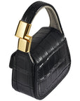 Black croc AirPods Pro purse charm, front view with gold hardware