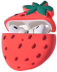 Strawberry-shaped airpod case with white AirPods® inside on a white background