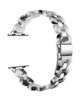 Aria Silver Tortoise Resin Apple Watch® Band Close-Up of Polished Links and Closure