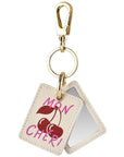 Reflective Mirror Surface and Cherry Detail on Leather AirTag® Charm