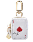 Feeling Lucky Leather Bag Charm for AirTag® Front View with Zipper Detail and Gold Clasp