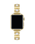 Posh Tech Gaia pearl and gold chain-link Apple Watch band on Apple Watch, side angle