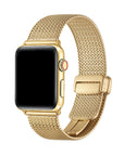 Gold Knit Band for Apple Watch worn on wrist, showing Milanese mesh design | Posh Tech