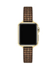 Carmen Tartan Apple Watch band in Caramel, top-down view fully assembled on Apple Watch
