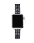 Carmen Tartan Apple Watch band in Midnight, top-down view fully assembled on Apple Watch