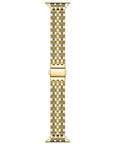 Gold rhinestone stainless steel Apple Watch band, flat top-down view