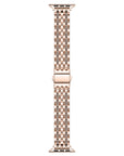 Rose gold rhinestone stainless steel Apple Watch band, flat top-down