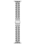 Silver rhinestone stainless steel Apple Watch band, flat top-down view
