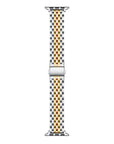 A two-tone stainless steel watch band with a silver and gold checkered pattern, shown vertically on a plain white background.