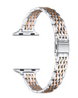 Skinny Rose Gold and Silver Two-Tone Metal Apple Watch® Band Close-Up of Polished Links