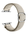 Oatmilk nylon loop Apple Watch band shown in a closed loop, front and back view