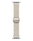 Oatmilk braided nylon Apple Watch band laid flat showing woven texture and sliding buckle