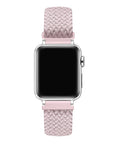 Light Pink nylon loop Apple Watch band on watch face, front view