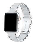 Silver and grey silicone Apple Watch band angled view on watch