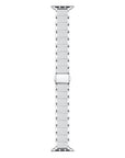 Silver stainless steel and grey silicone Apple Watch band flat layout
