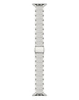 Silver stainless steel and grey silicone Apple Watch band flat layout