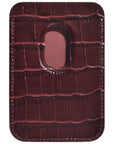 Cherry red croc leather magnetic phone wallet showing magnetic attachment ring