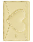 Ivory leather heart flap magnetic phone wallet, quilted front view