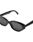 Angled front view of Josie Cateye Smart Sunglasses in black cateye frame