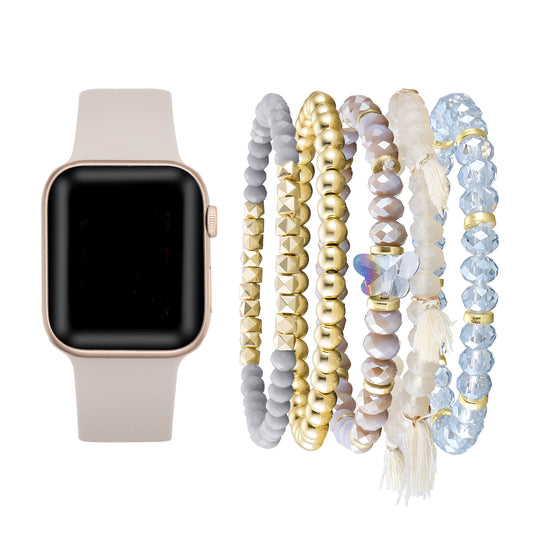 Light Pink Silicone Band For Apple Watch  and Bracelet Bundle