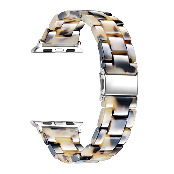 Beige and brown tortoise shell patterned Apple Watch® band closure view 
