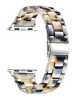 Beige and brown tortoise shell patterned Apple Watch® band closure view 