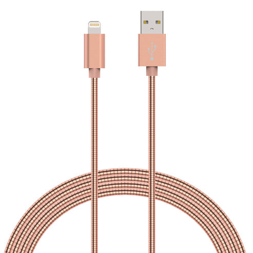 6 FT MFI Certified Lightning to USB Charge &amp; Sync Stainless Steel Cable for iPhone, iPad, iPod