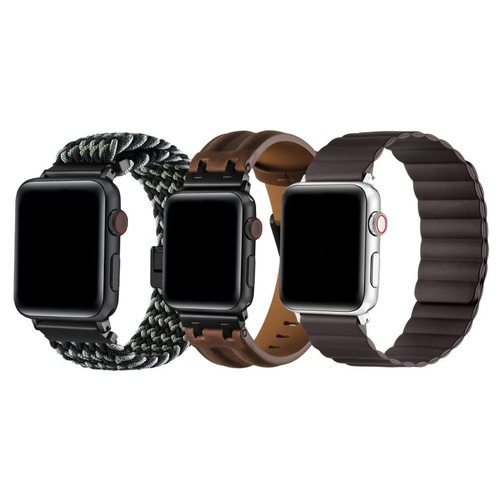 Apple Watch with Milanese Loop Bands - Black, Brown, and Charcoal Braided Bands