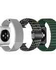 Apple Watch with Braided and Loop Bands - Black/White Braided Band and Green Braided Loop Band