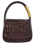 Brown croc embossed mini purse charm for AirPods Pro, closed