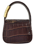 Brown croc mini purse AirPods case, side view