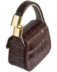 Brown croc AirPods Pro purse charm, front view with gold hardware