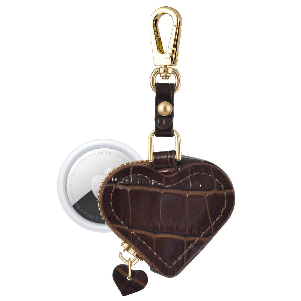 Heart Croc Leather Bag Charm in Brown for AirTag® by Posh Tech