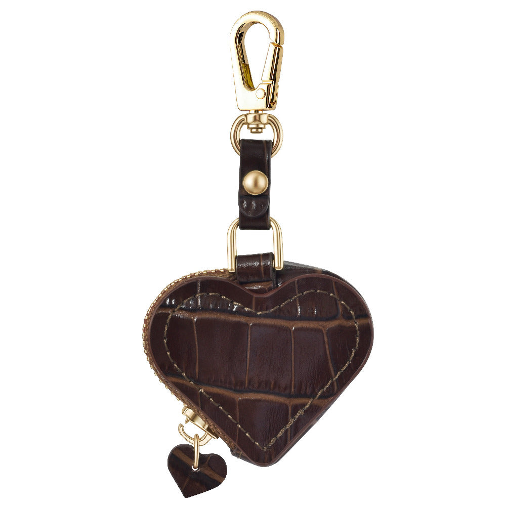 Heart Croc Leather Bag Charm in Brown for AirTag® by Posh Tech