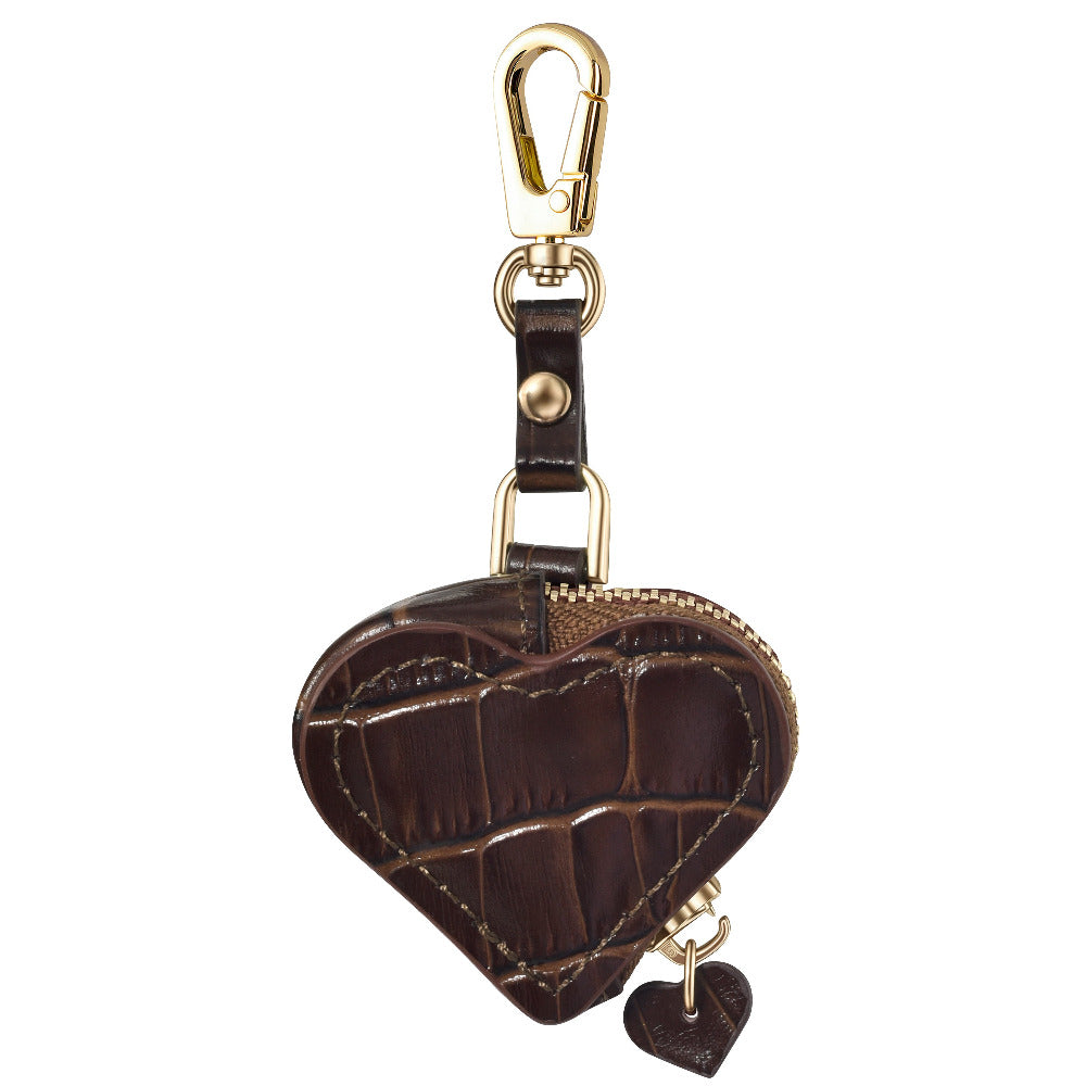 Heart Croc Leather Bag Charm in Brown for AirTag® by Posh Tech