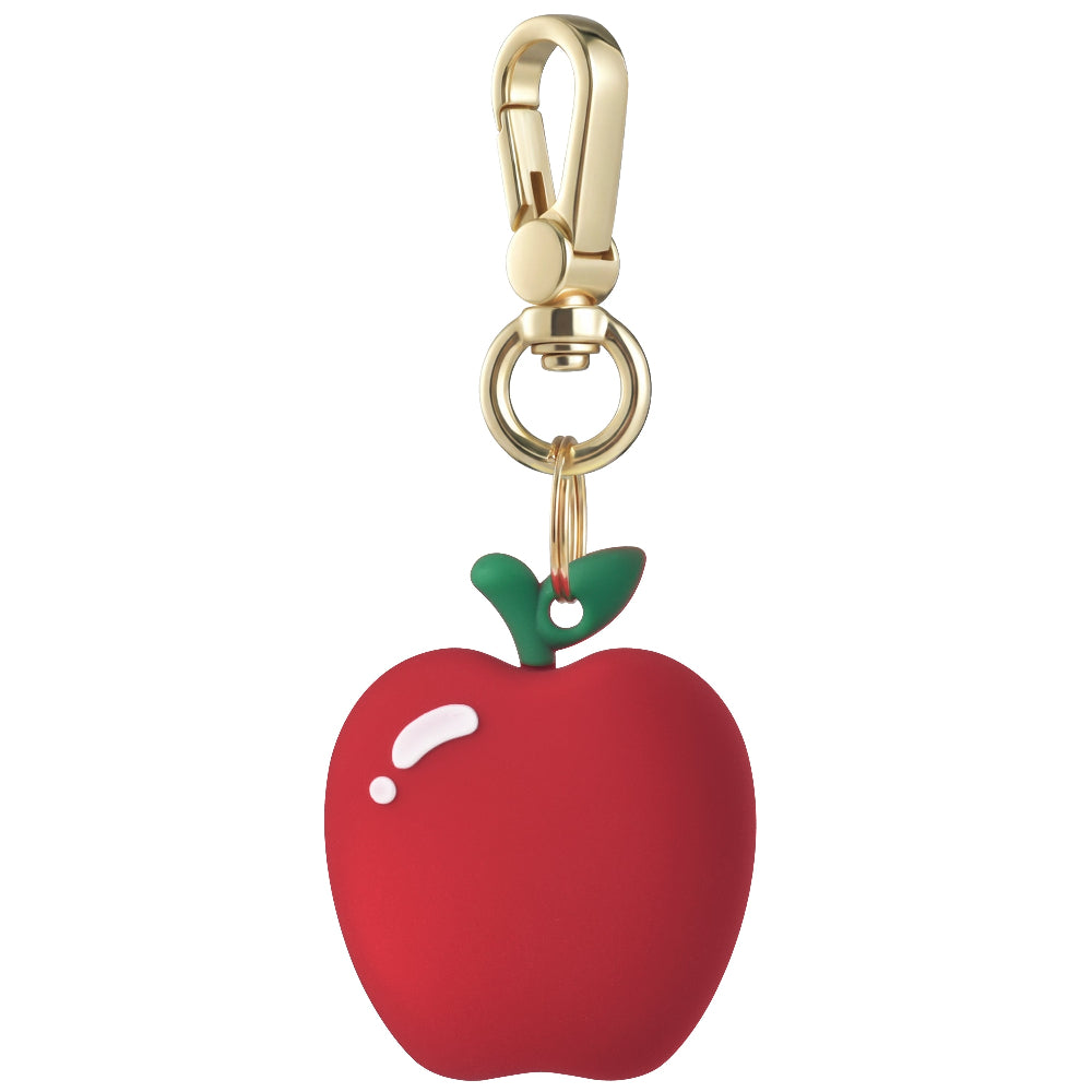 Posh Tech red silicone apple bag charm for AirTag with green stem and leaf design