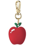 Posh Tech red silicone apple bag charm for AirTag with green stem and leaf design