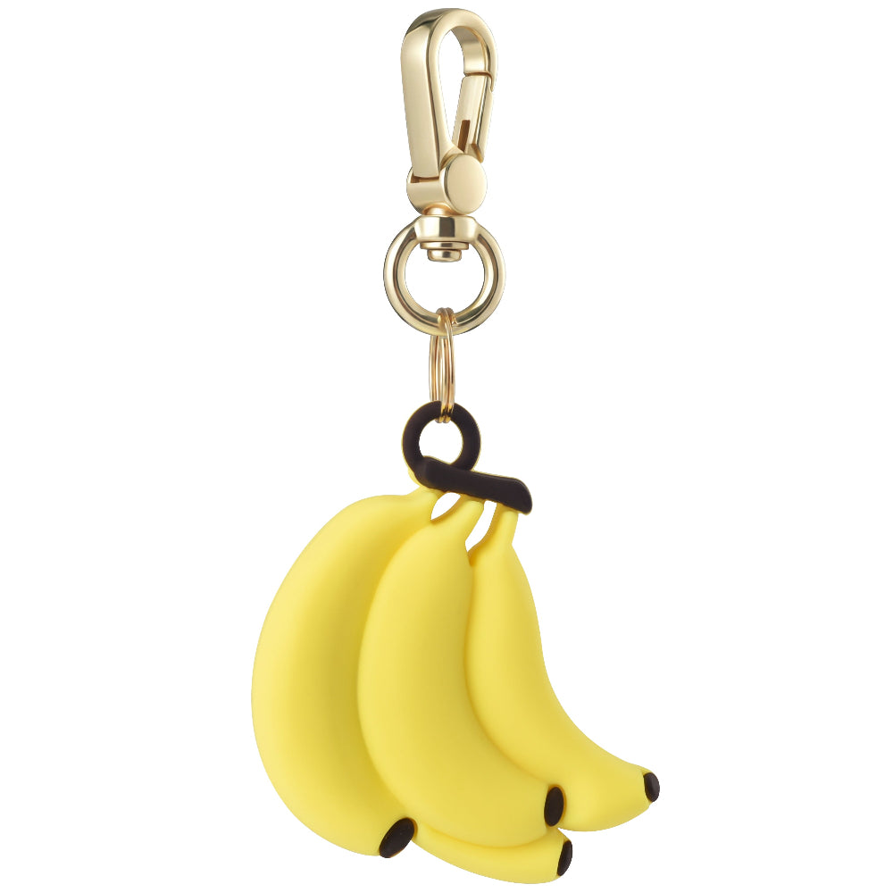 Posh Tech yellow silicone banana-bunch bag charm for AirTag with playful fruit design