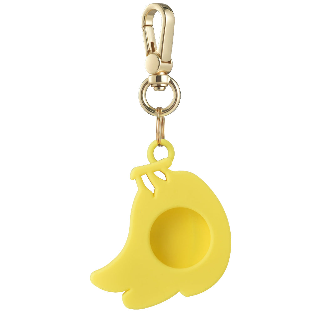Back view of Banana silicone AirTag bag charm with cutout opening by Posh Tech
