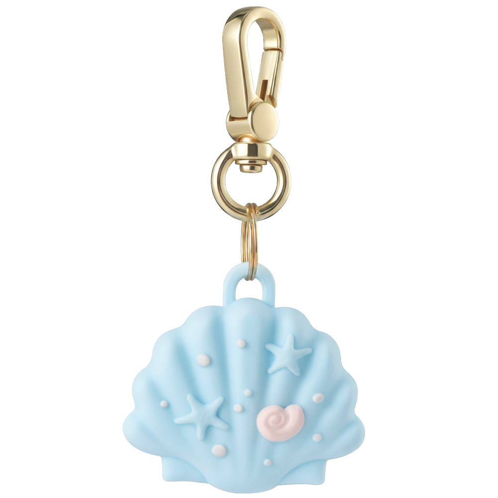 Posh Tech blue silicone seashell bag charm for AirTag with starfish, pearl, and shell detailing