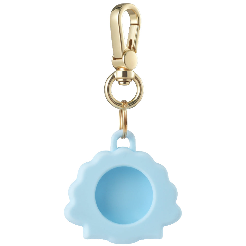 Back view of Seashell silicone AirTag bag charm with cutout opening by Posh Tech