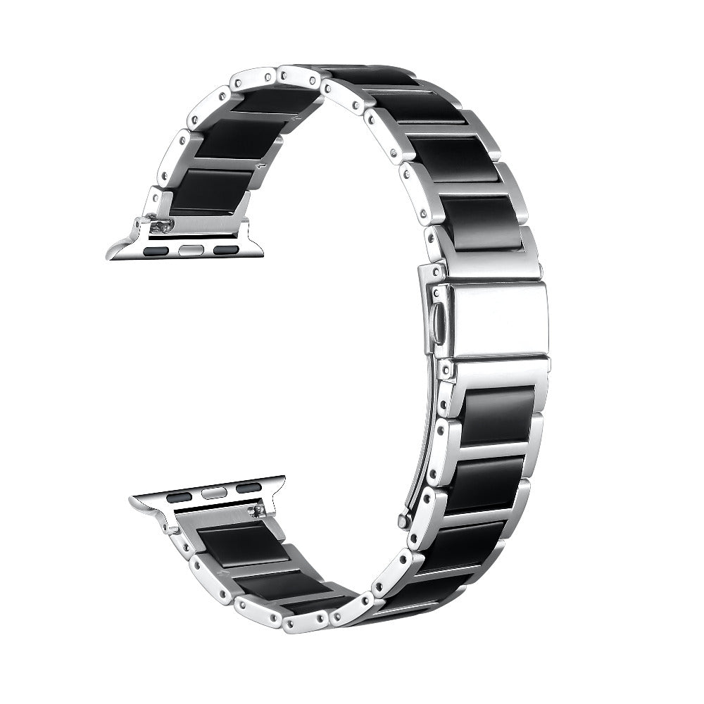 Silver/Black Alec Apple Watch Band - bracelet-style clasp loop
