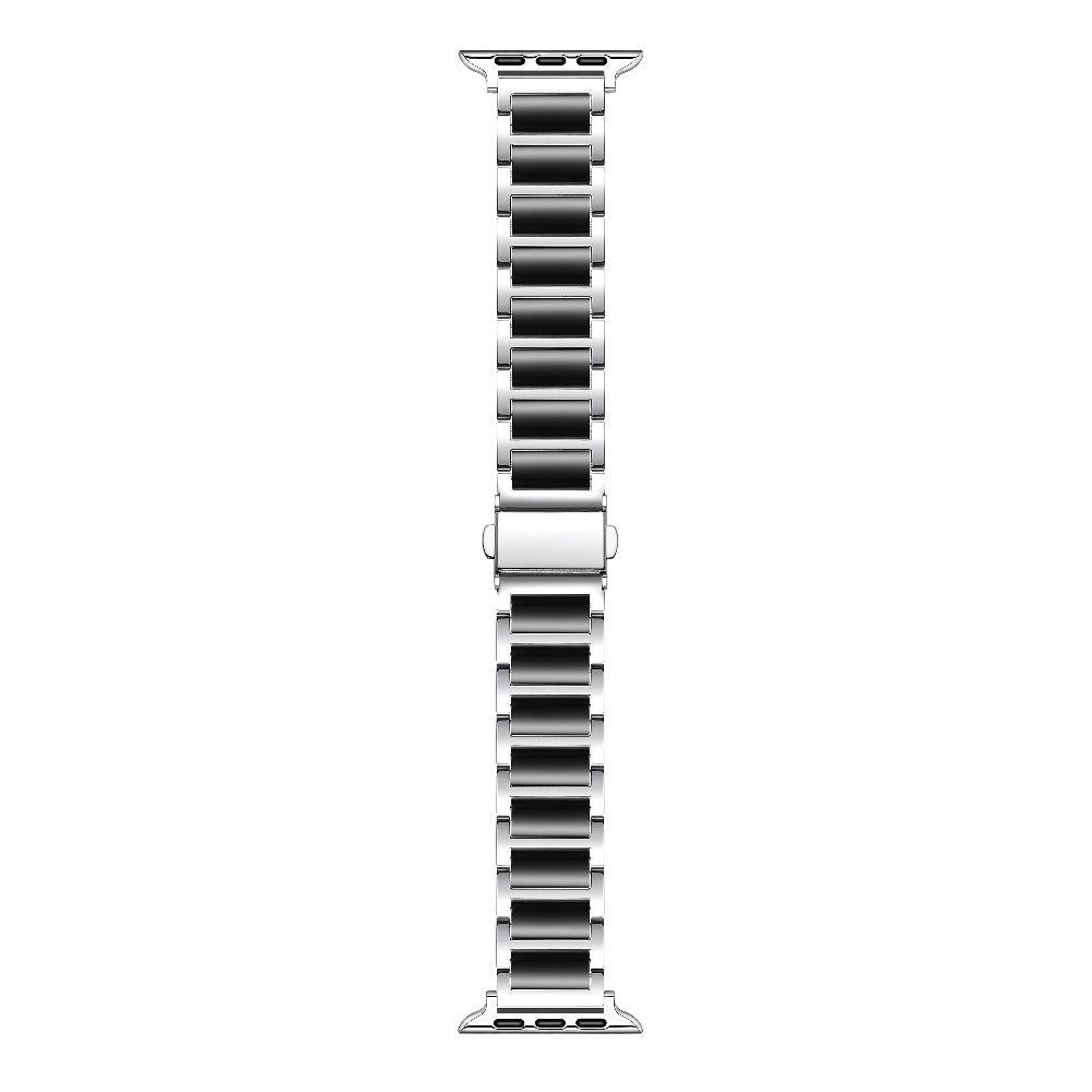 Silver/Black Alec Apple Watch Band - close-up of link and clasp detail