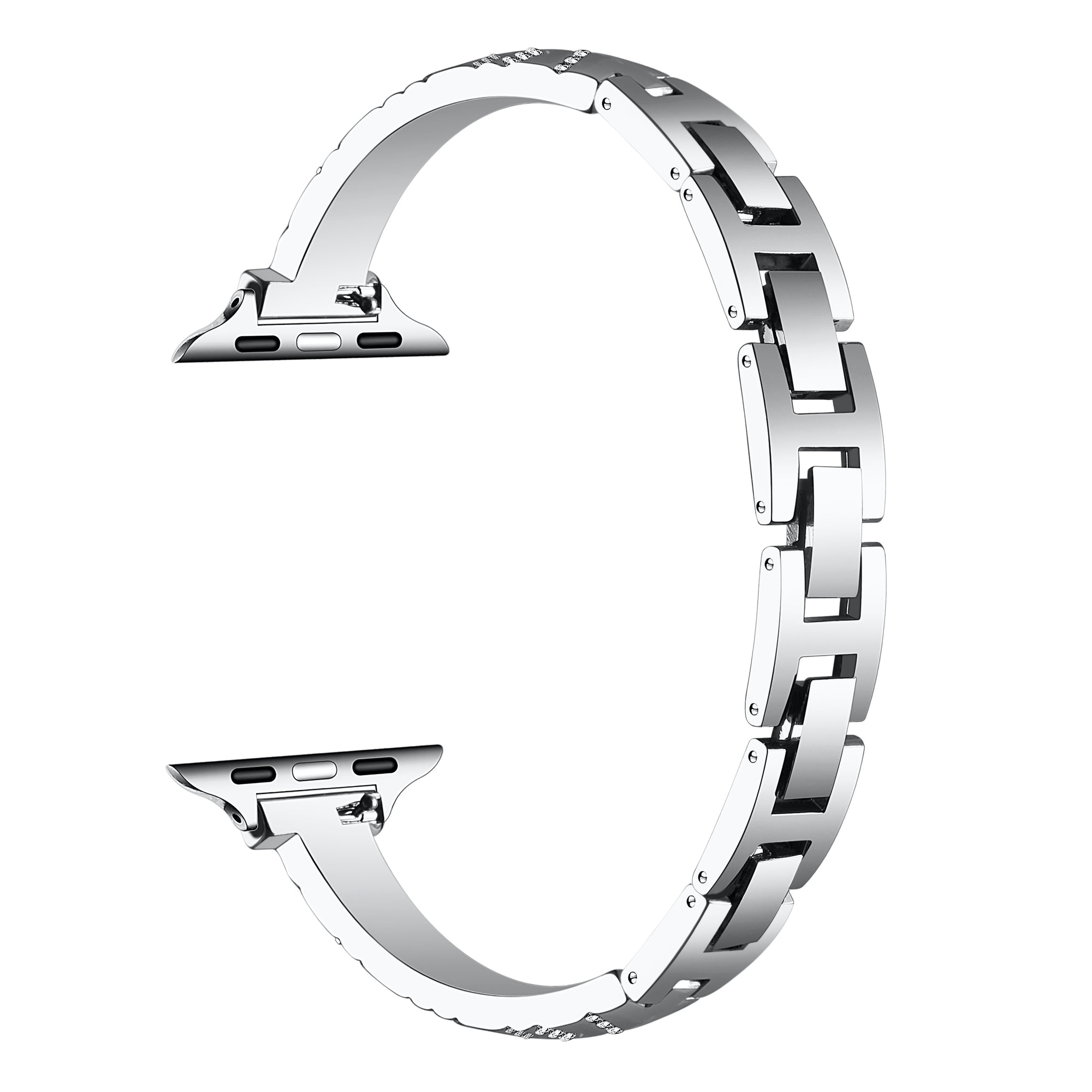 Eclipse Silver Metal Apple Watch® Band Close-Up of Polished Links