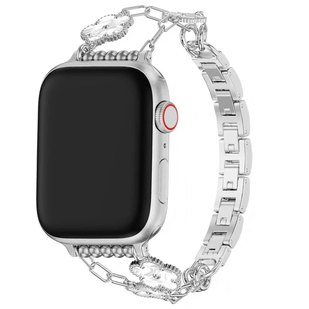 Silver Floral Link Apple Watch Band 38mm-49mm Wearlizer Floral Engraved Band Compatible with Apple Watch  main image 2