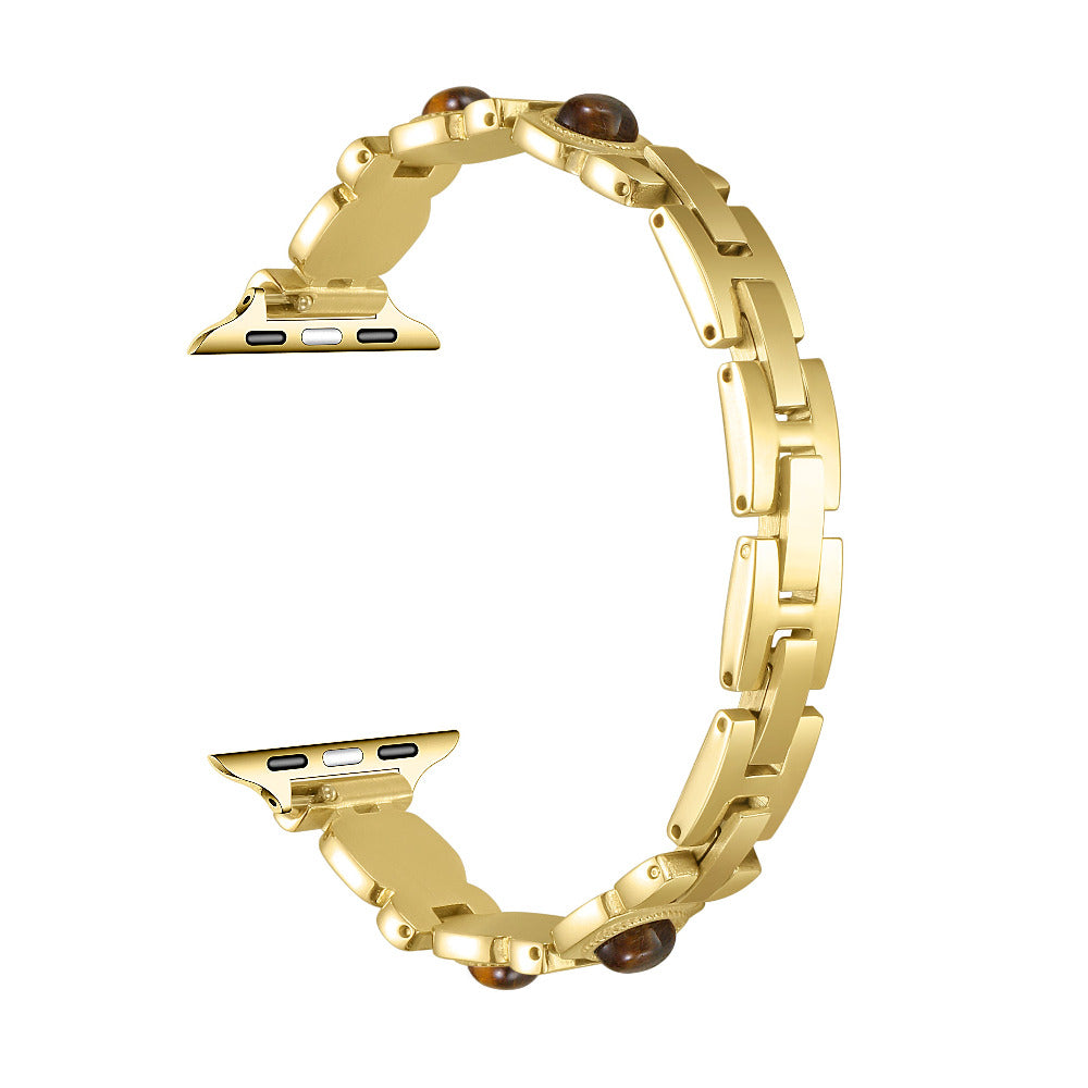 Posh Tech Gaia gold-tone chain-link Apple Watch band, close-up of chain-link detail
