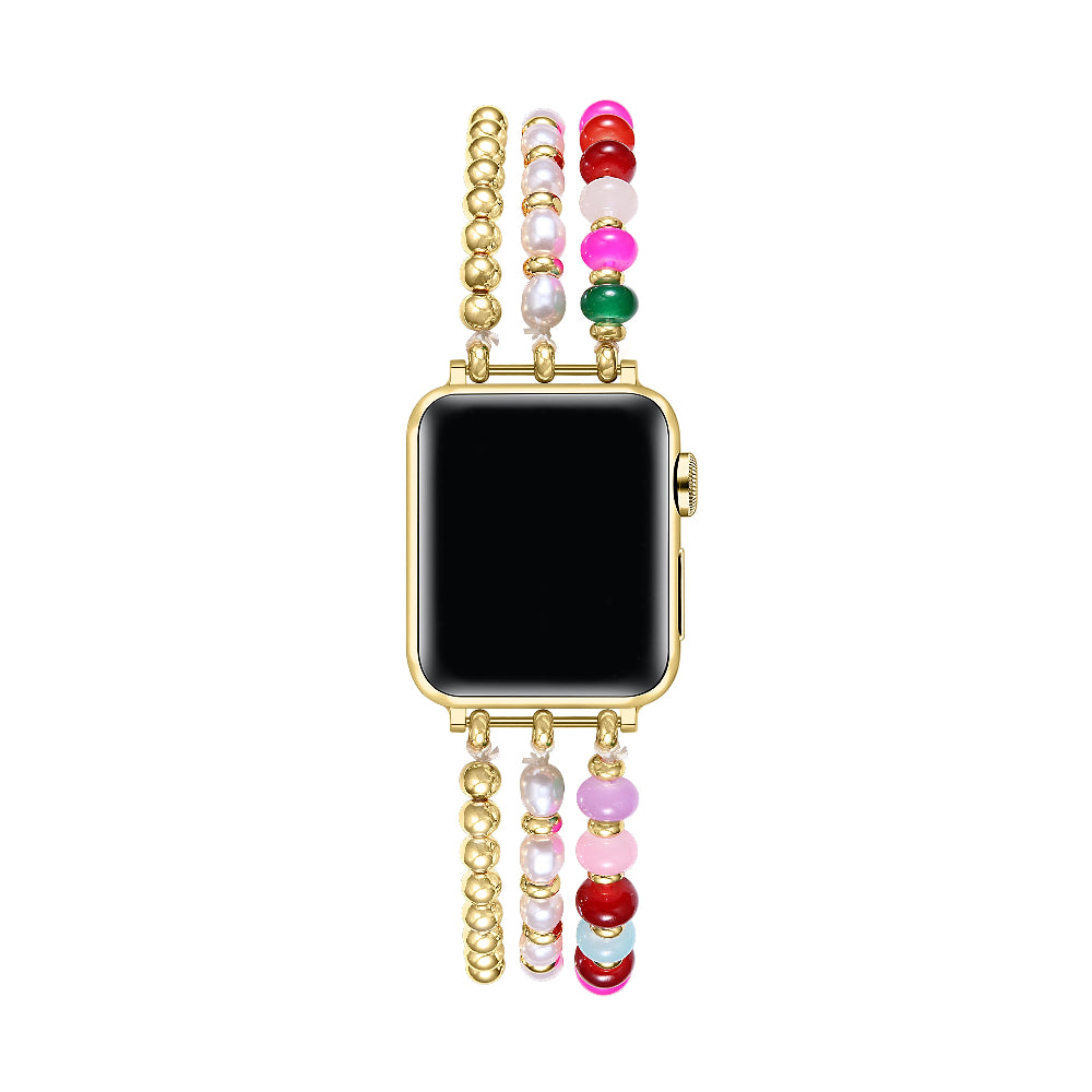 Colorful Beaded Stretch Apple Watch® Band Close-Up on Wrist by Posh Tech