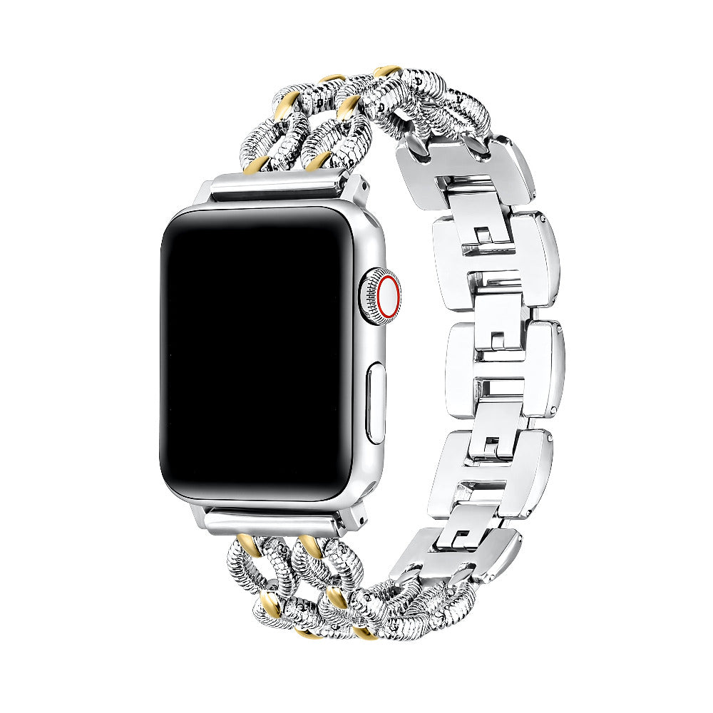 Joan Zinc Alloy Apple Watch Band in Silver/Gold - two-tone chain-link design